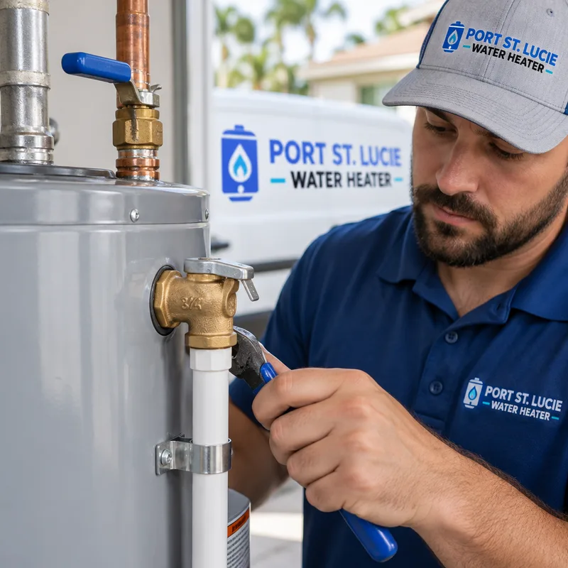 Correctly installed temperature and pressure relief valve, discharge pipe, and shutoff valve